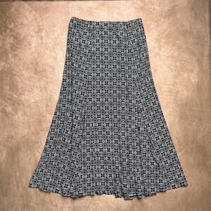 Vintage Y2K Rocaille Print Maxi Trumpet Skirt Black & White Peasant Rococo Goth